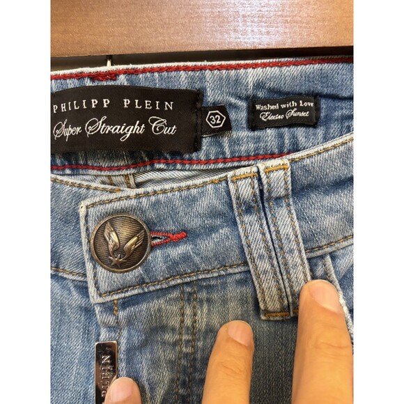 PHILIPP PLEIN Super straight Cut Washed blue Distressed Jeans Size 32 x 32 - Picture 7 of 10